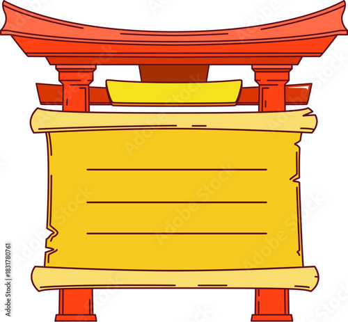 Kids memo note with Japanese or Korean temple for notice sticker, cartoon vector frame. Kids memo note or message adhesive post and task planner label with Chinese tower gate for sticky memo note