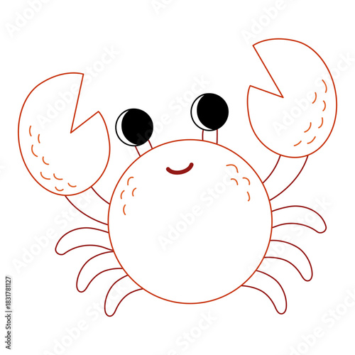 Cute crab with bold colorful outline. Flat vector illustration isolated on white background. Fun ocean animal coloring page for kids. Easy activity worksheet for preschool projects