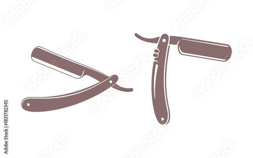 well-designed icon featuring a straight razor, barber razor, and safety razor
