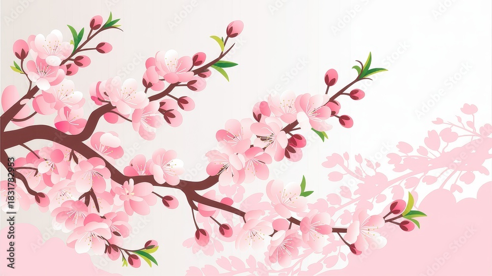 Fototapeta premium Elegant Cherry Blossom Branches Against a Soft Pink Background