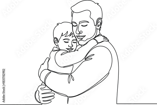 Father Hugging Son – Emotional One-Line Family Portrait.
