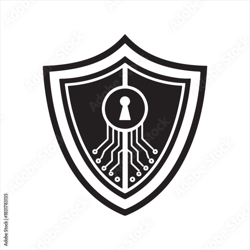 shield tech security vector silhouette line art idea illustration. tech shield icons