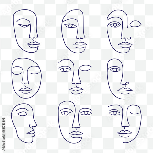 boho abstract face icon set