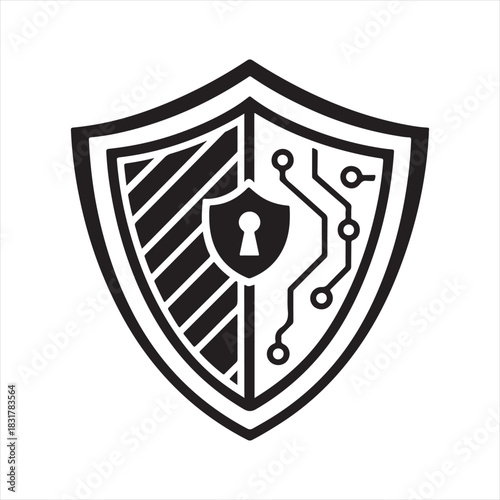 shield tech security vector silhouette line art idea illustration. tech shield icons