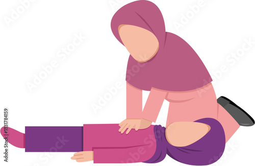 Hijab Woman Performing CPR On Another Woman
