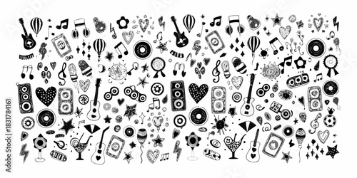 Hand drawn doodle music and party icon vector background