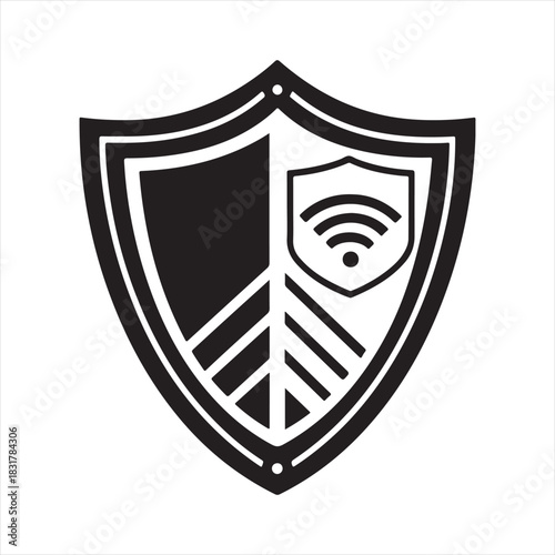 shield tech security vector silhouette line art idea illustration. tech shield icons