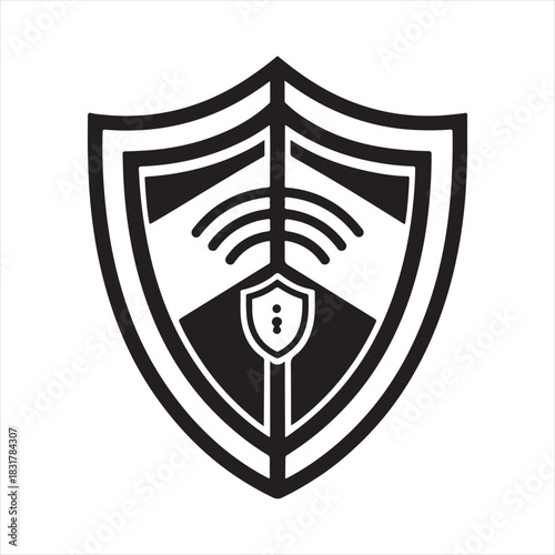shield tech security vector silhouette line art idea illustration. tech shield icons
