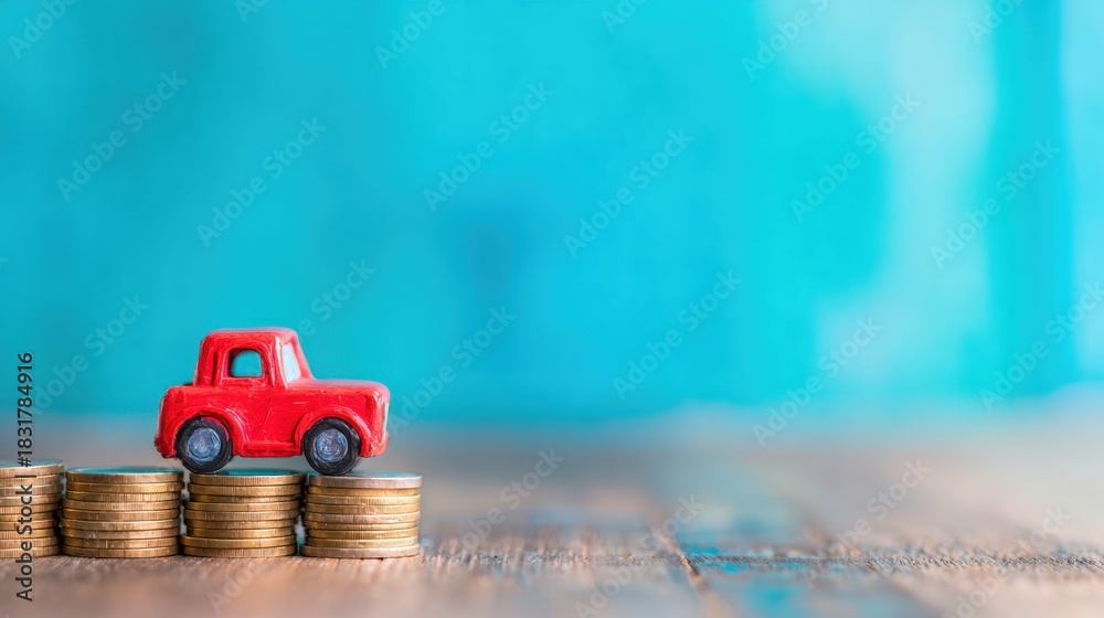 Obraz premium Toy car on stacked coins illustrating finance concepts and savings strategy