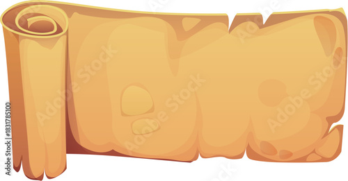 Cartoon ancient manuscript, vintage paper map. Medieval document, old paper isolated vector map. Cartoon antique papyrus scroll with rolled corners or ancient parchment manuscript with worn edges