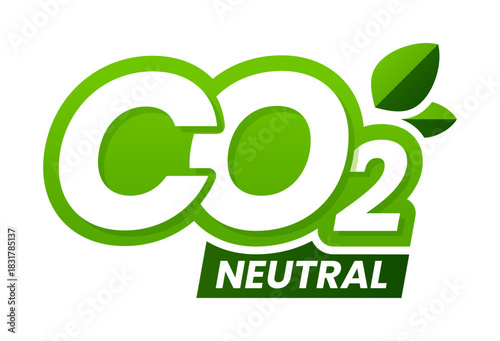 Carbon dioxide, greenhouse gas neutral pollution icon or emblem. Greenhouse gas emission label, carbon dioxide footprint ecology vector sticker. CO2 neutral icon with green leaf and typography