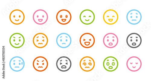 感情やリアクションを表すポップな絵文字アイコンセット