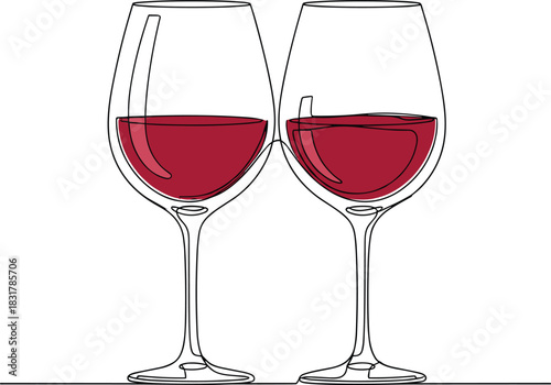 Minimal One Line Two Wine Glasses.