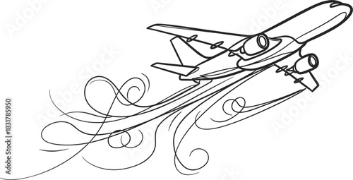 One Line Flight Path with Swirl and Motion Lines.