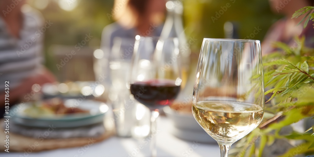 Obraz premium Woman is sitting at a table with a glass of wine