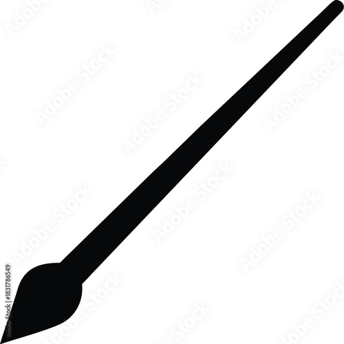 Vector illustration black silhouette icon of a long, thin paintbrush with a rounded tip