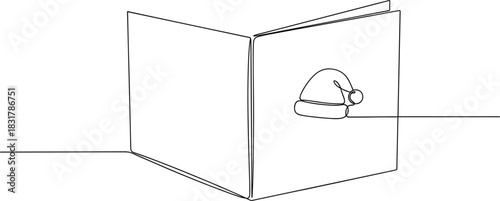 One Line Holiday Card with Santa Hat Illustration.