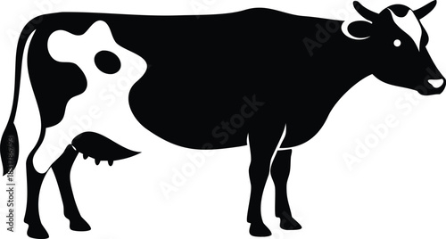 Vector illustration black and white holstein cow silhouette graphic, simple farm animal illustration