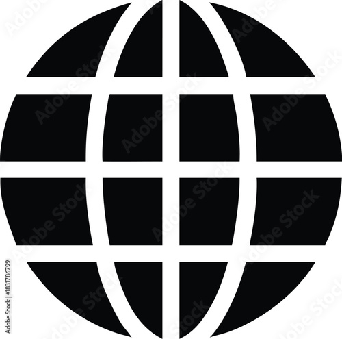 Vector illustration black and white simple icon representing a globe or world wide web connection