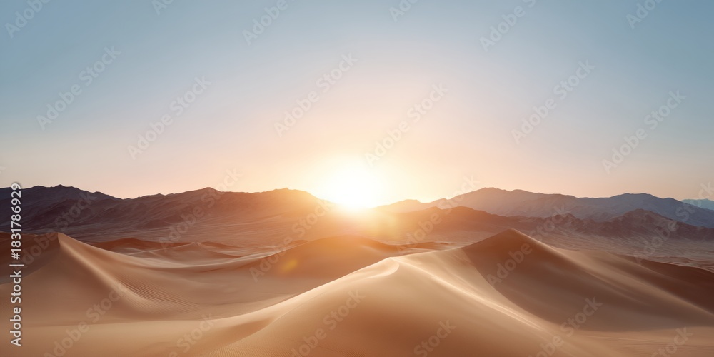 Fototapeta premium Desert landscape with a sun in the sky