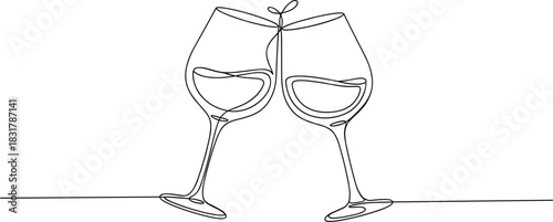 One Line Interconnected Wine Glasses with Shared Curve.