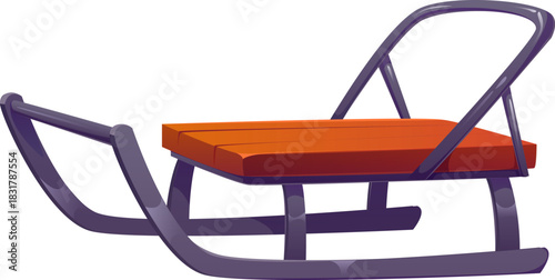 Christmas sleigh or wooden sledge sled for winter holiday rides, cartoon vector. Kids sleigh or Santa sledge for ride in snow and children entertainment gift on New Year or Christmas winter holiday
