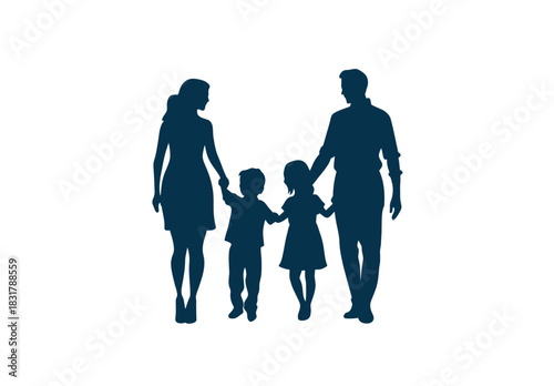 Family silhouette banner advertisement two adults three children