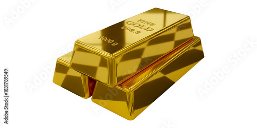 Three realistic gold bars stacked, representing wealth and investment