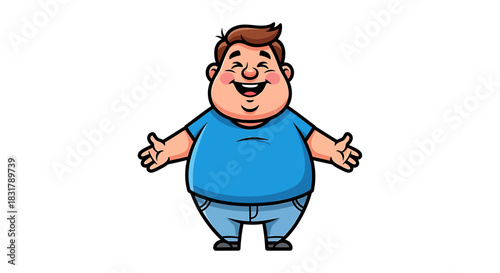 Cartoon Man with Open Arms and Cheerful Expression.