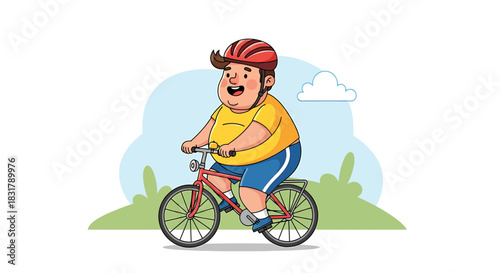 Cartoon Man Riding Bicycle for Exercise and Healthy Lifestyle.