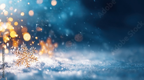 Wallpaper Mural Snowflake resting on snow with sparkling light effects captured in winter scene Torontodigital.ca