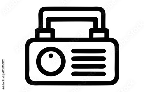 Retro Portable Radio Line Icon. Simple Boombox Symbol for Music and Sound, Black Outline of a Classic Audio Player on White Background.