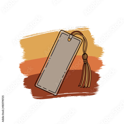 A doodle-style bookmark with a brush, slightly tilted. The object is positioned over a loose, expressive fragment of brushstroke.