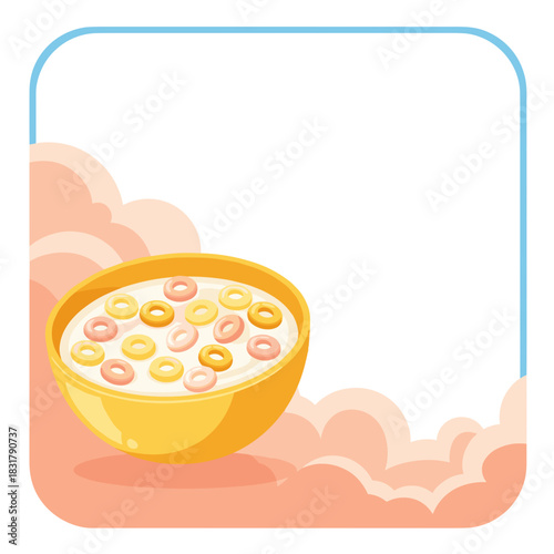 Colorful cereal ceramic bowl with rings set against a soft background  