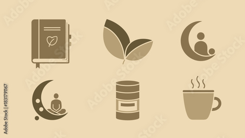 Icons depicting wellness practices and self-care activities.