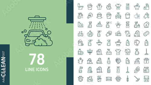 Line Icons Set Cleaning and Hygiene Symbols Collection