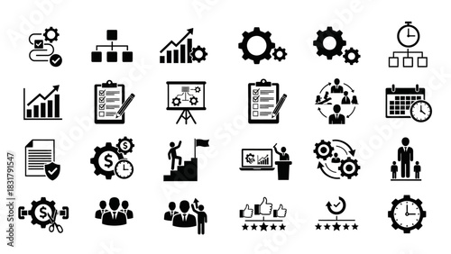 Collection of Business and Management Icons Strategy, Planning, Teamwork, and Success