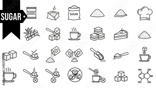 Sugar Icons Collection Sweetener, Recipes, and Sugar-Free