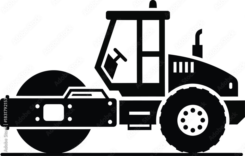 Naklejka premium Black silhouette of a road roller isolated on white background