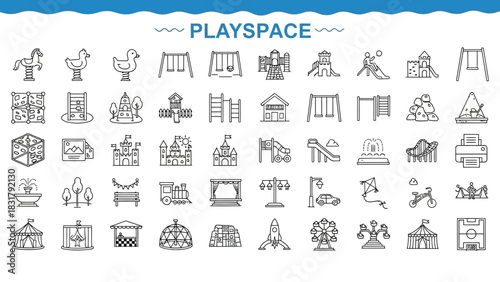 Collection of playground icons for recreational activities, outdoor fun, and children's entertainment