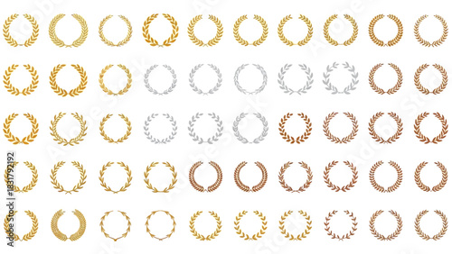 Elegantly Crafted Set of Laurel Wreaths A Versatile Collection for Design and Achievement Emblems