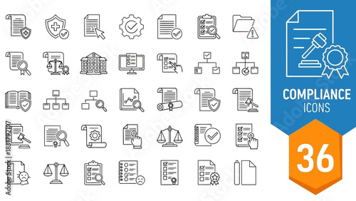 Compliance Icon Set Legal, Regulatory, and Business Line Art