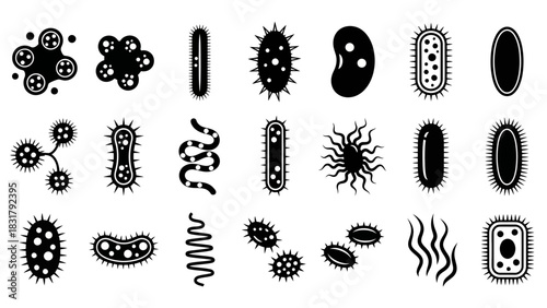 Collection of Diverse Microorganism and Bacteria Icons for Scientific and Educational Use