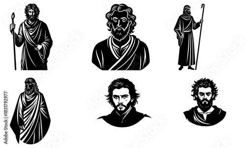 Classic biblical illustrations of robed men, perfect for religious publications or historical storytelling, rendered with clean, strong lines and vector precision