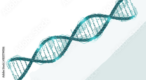 Abstract DNA Double Helix Structure Glowing Blue Digital Art, Generative AI.