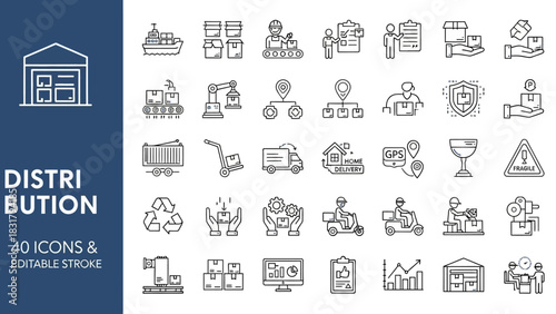 Distribution Icons Set Logistics, Delivery & Supply Chain Outline