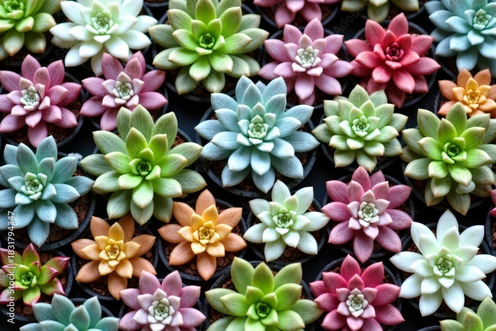 Fototapeta premium Colorful Succulents Arranged in Geometric Pattern: A Captivating Photo
