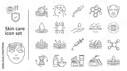 Skin care routine icons set vector graphics for beauty and wellness applications