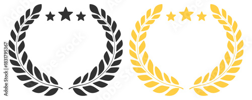 Laurel wreath collection, classic award frames and victory symbols, premium champion elements with stars and branches, elegant decorative design set illustration on transparent background