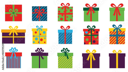 Colorful gift boxes with ribbons and bows for holidays and celebrations
